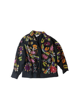 Sandy Starkman Black Embroidered Boho Shacket Jacket Small Maximalist